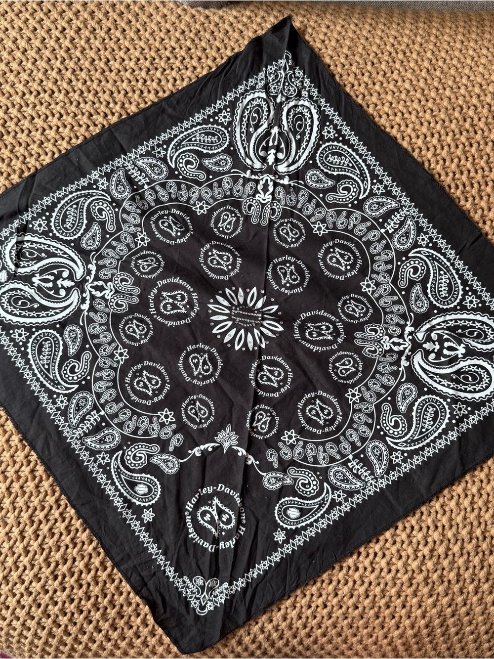 Harley-Davidson Rhinestone Paisley Bandana Scarf - Black & White Biker Y2K - Picture 2 of 9